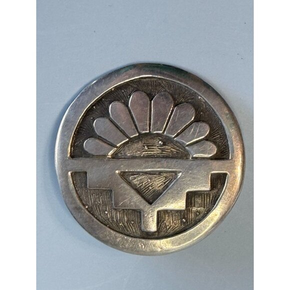 Vintage Southwestern Tribal Sterling Silver Brooch Pin - Picture 4 of 7